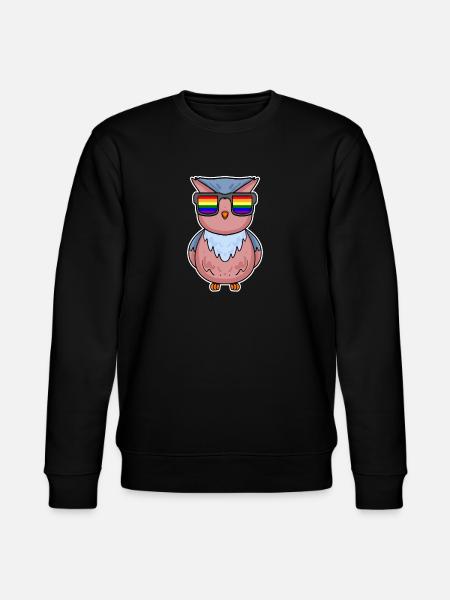 Rainbow - Owl with glasses - Stanley/Stella CHANGER Unisex Organic Sweatshirt - black