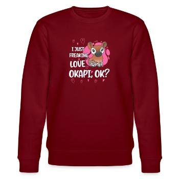 I love okapi - Stanley/Stella CHANGER Unisex Organic Sweatshirt - burgundy - Front - Nik (191cm) & Marisol (170cm)