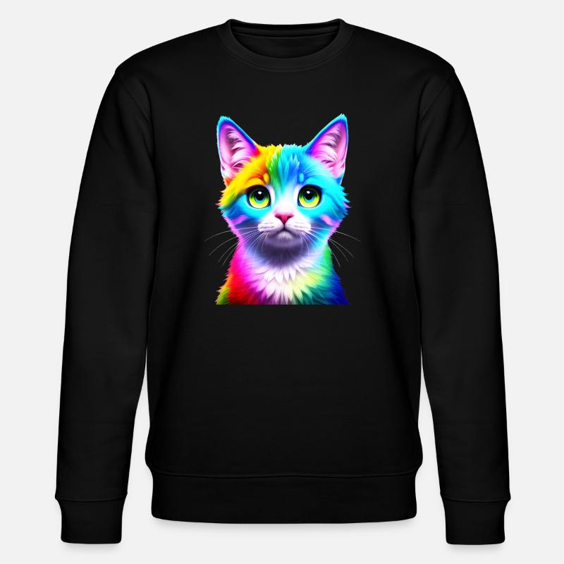 Regenbogenkatze Neonkunst - Stanley/Stella Unisex Bio-Sweatshirt CHANGER  - Schwarz