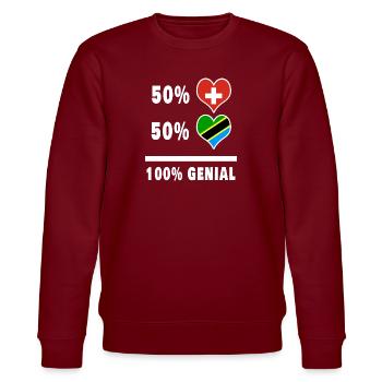 Ruanda und Schweiz 100% Genial Flagge - Stanley/Stella Unisex Bio-Sweatshirt CHANGER  - Burgunderrot - Vorne - Nik (191cm) & Marisol (170cm)