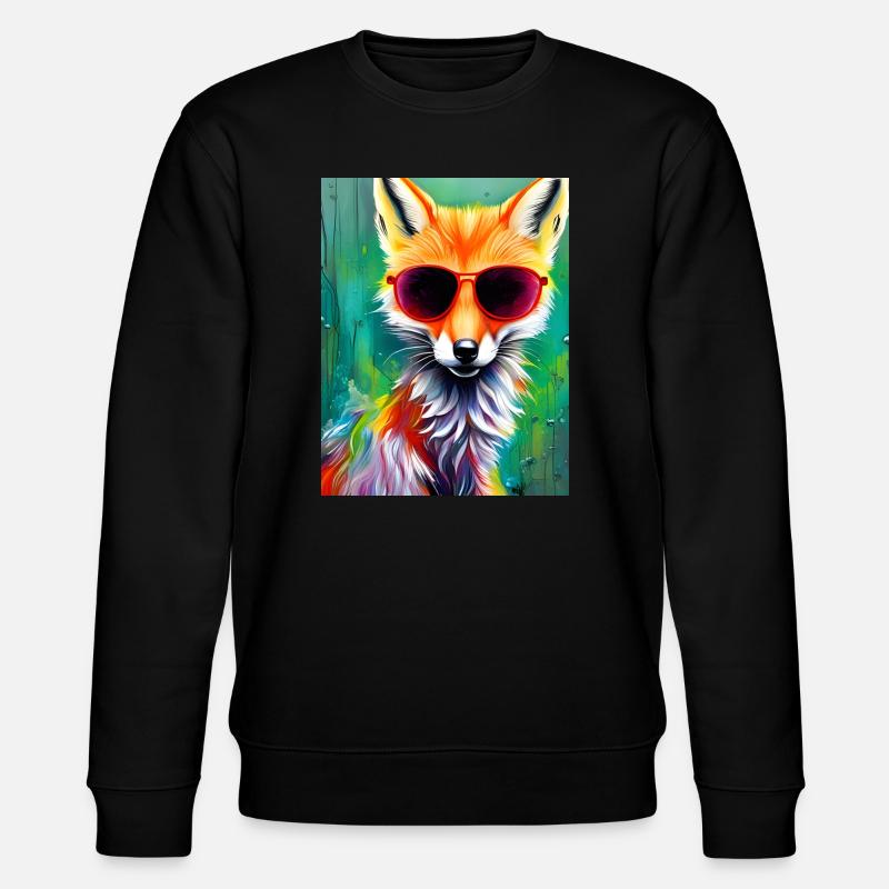 Neon fox with red sunglasses - Stanley/Stella CHANGER Unisex Organic Sweatshirt - black