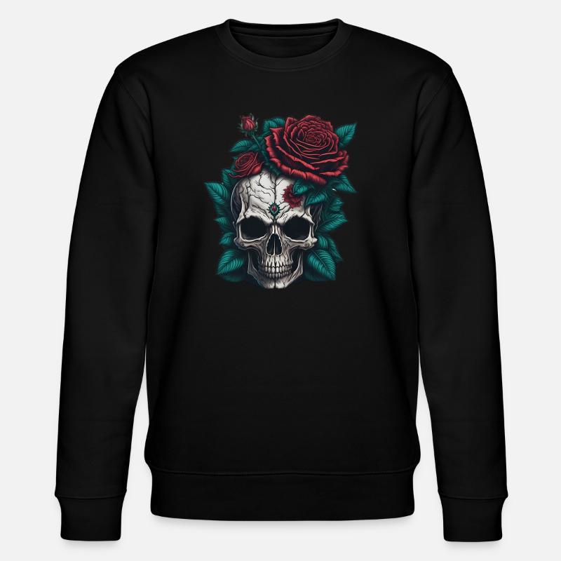 Crâne avec des roses - Sweat bio CHANGER Stanley/Stella Unisexe - noir