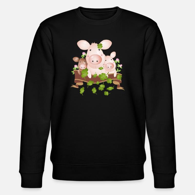 drei Glücksschweine mit vierblättrigen Kleeblätter - Stanley/Stella Unisex Bio-Sweatshirt CHANGER  - Schwarz