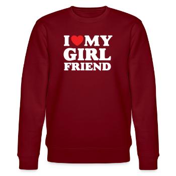 I Love My Girlfriend - Stanley/Stella CHANGER Unisex Organic Sweatshirt - burgundy - Front - Nik (191cm) & Marisol (170cm)