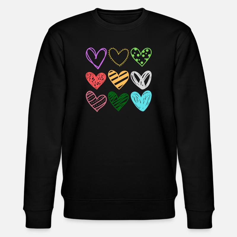 Bunte DoodleHerzen Muster - Stanley/Stella Unisex Bio-Sweatshirt CHANGER  - Schwarz