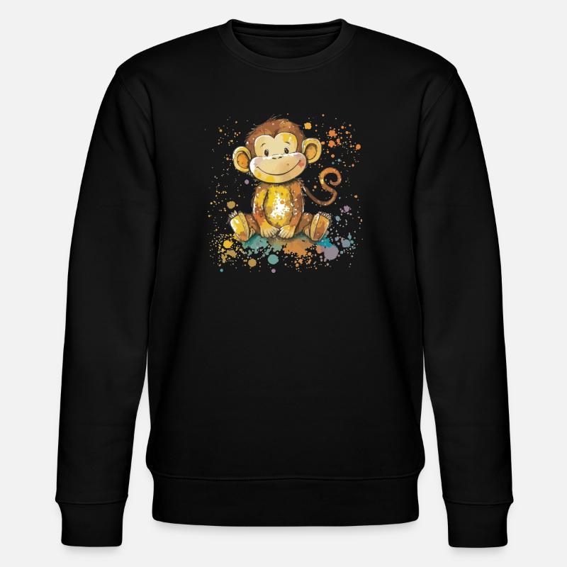 Verspielte Affe Aquarell Illustration - Stanley/Stella Unisex Bio-Sweatshirt CHANGER  - Schwarz