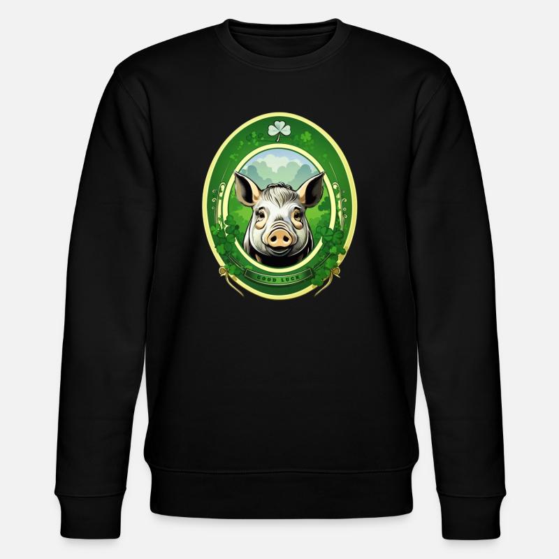 Cochon chanceux avec trèfles - Sweat bio CHANGER Stanley/Stella Unisexe - noir