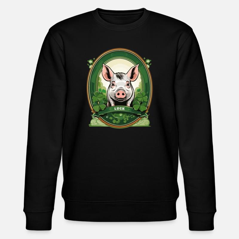 Cochon chanceux avec trèfles - Sweat bio CHANGER Stanley/Stella Unisexe - noir
