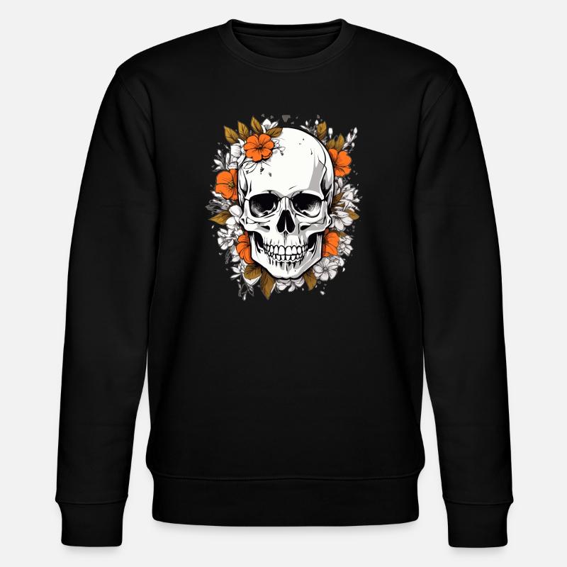 Crâne avec des fleurs - Sweat bio CHANGER Stanley/Stella Unisexe - noir