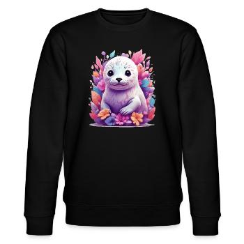 Süßer Seehund - Stanley/Stella Unisex Bio-Sweatshirt CHANGER  - Schwarz - Vorne - Nik (191cm) & Marisol (170cm)