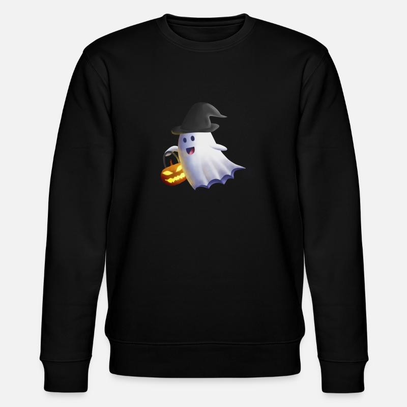 Geist mit Hexenhut und Kürbislaterne - Stanley/Stella Unisex Bio-Sweatshirt CHANGER  - Schwarz