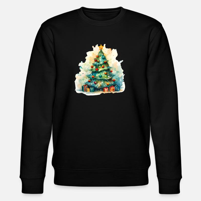 Aquarell Tannenbaum mit Geschenken - Stanley/Stella Unisex Bio-Sweatshirt CHANGER  - Schwarz