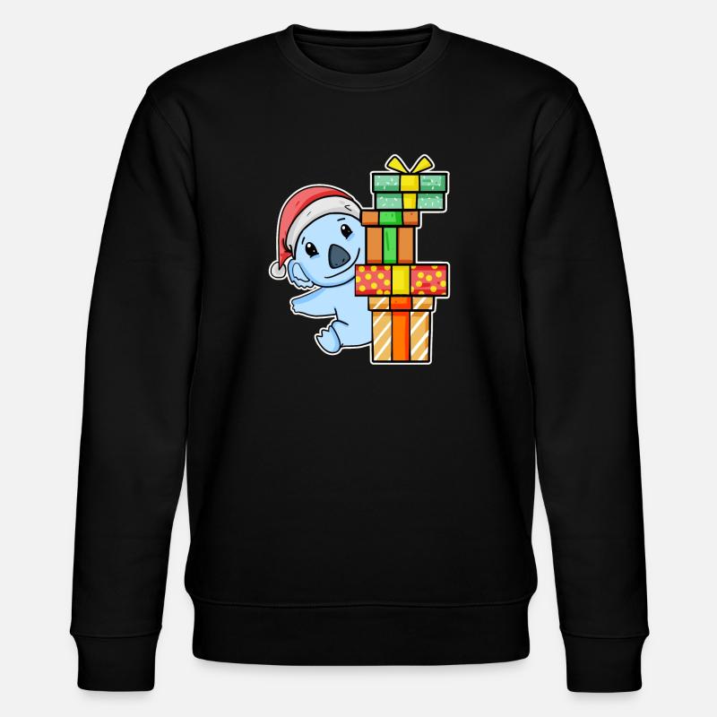 Koala mit Weihnachtsmütze und Weihnachtsgeschenk - Stanley/Stella Unisex Bio-Sweatshirt CHANGER  - Schwarz