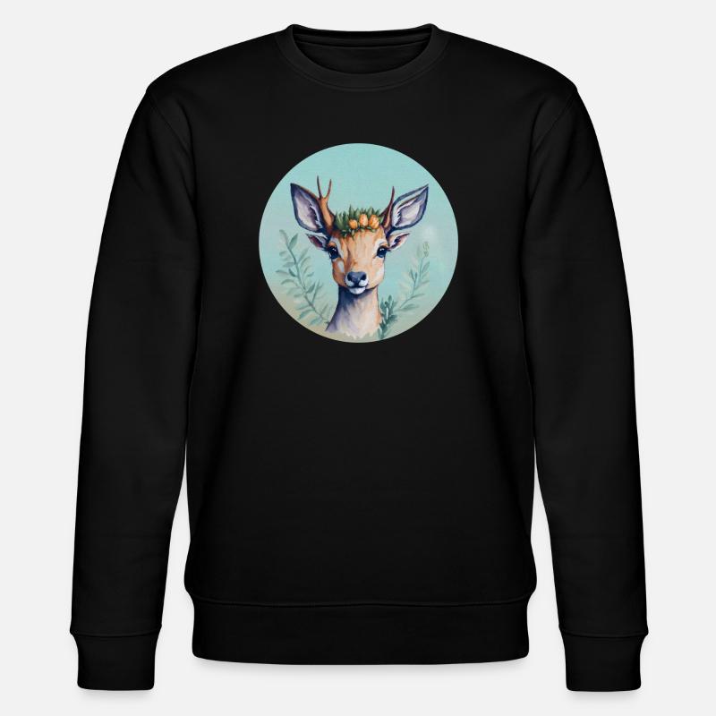 Niedlicher Hirsch mit Blumenkrone - Stanley/Stella Unisex Bio-Sweatshirt CHANGER  - Schwarz