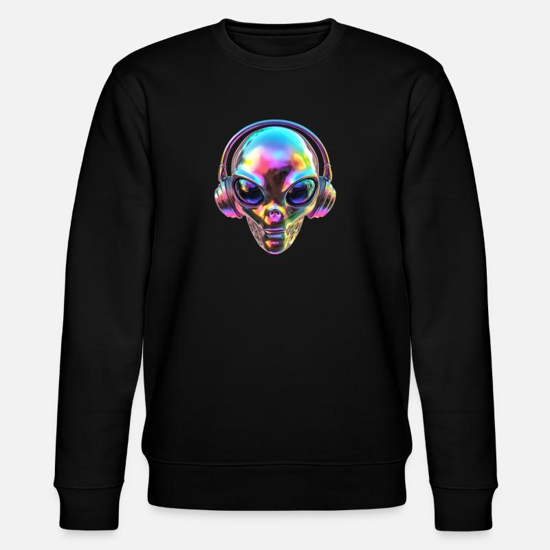 Chromatischer Alien-Kopf mit Kopfhörern - Stanley/Stella Unisex Bio-Sweatshirt CHANGER  - Schwarz