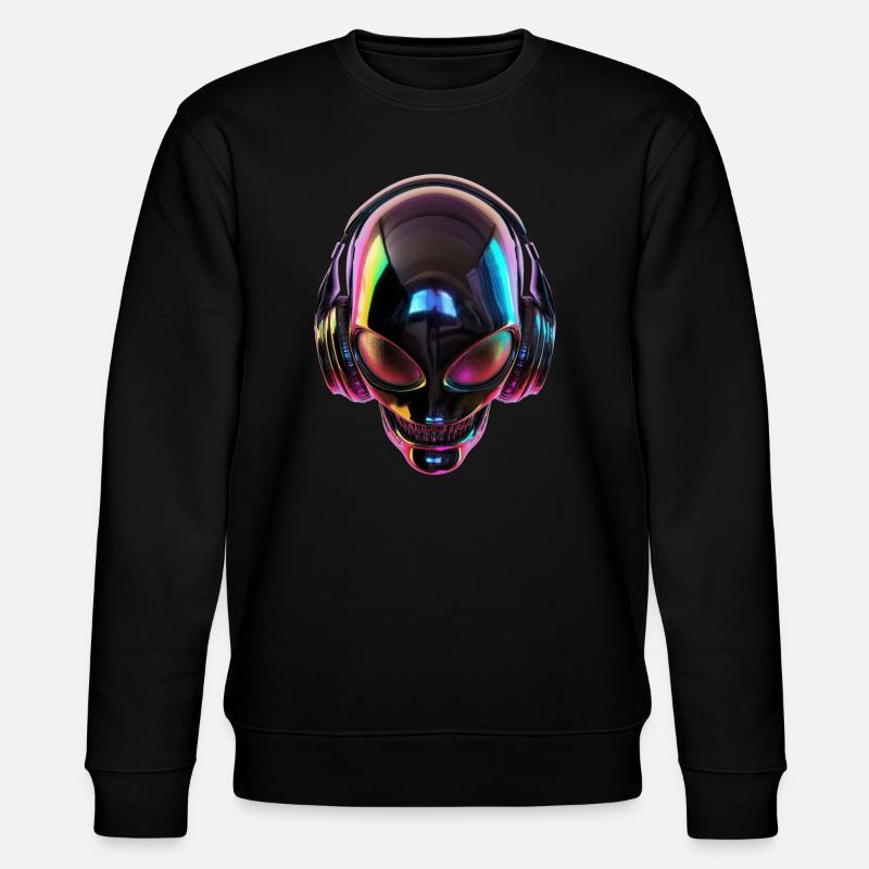 Schwarzer Alien-Kopf mit Kopfhörern - Stanley/Stella Unisex Bio-Sweatshirt CHANGER  - Schwarz