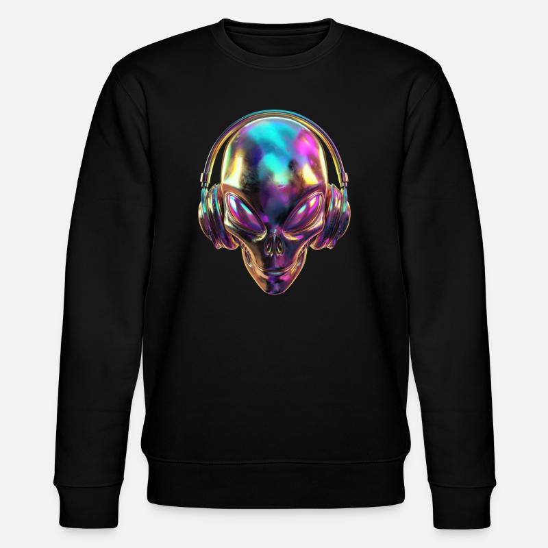 Chromatischer Alien-Kopf mit Kopfhörern - Stanley/Stella Unisex Bio-Sweatshirt CHANGER  - Schwarz