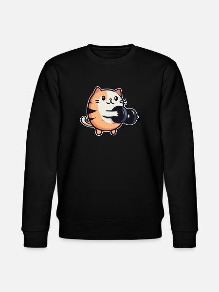 Funny cat with dumbbells fitness - Stanley/Stella CHANGER Unisex Organic Sweatshirt - black