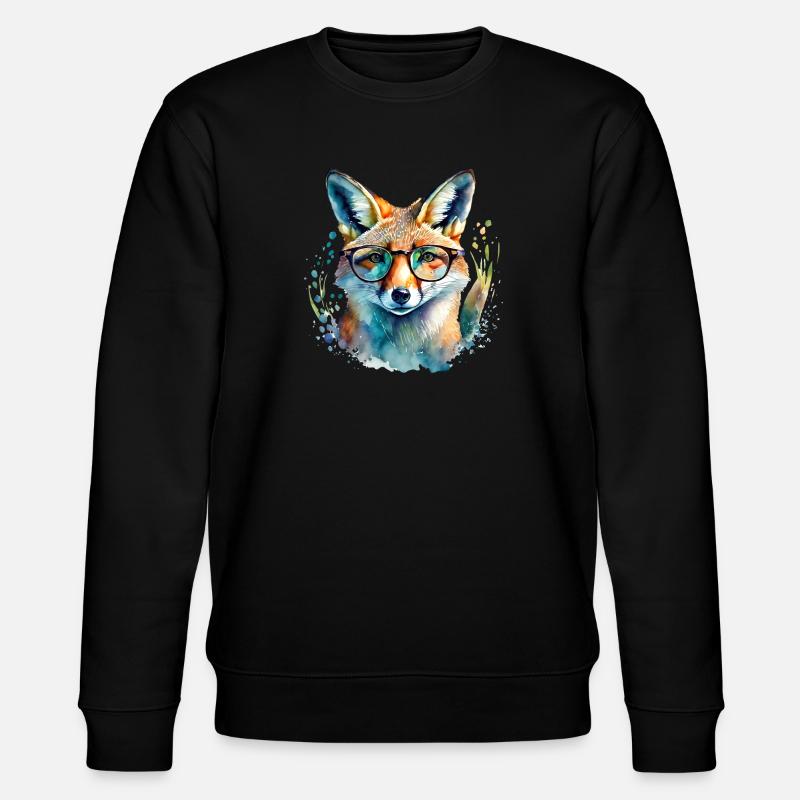 Fox with glasses - Stanley/Stella CHANGER Unisex Organic Sweatshirt - black