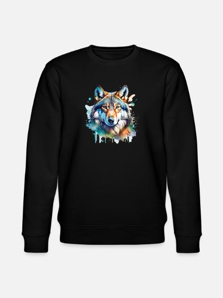 Aquarell Wolf Portrait - Stanley/Stella Unisex Bio-Sweatshirt CHANGER  - Schwarz