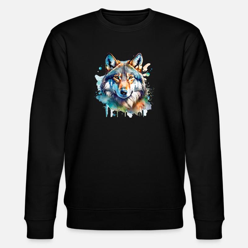 Aquarell Wolf Portrait - Stanley/Stella Unisex Bio-Sweatshirt CHANGER - Schwarz