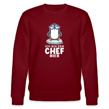 Chef Spruch Anführer Pinguin Motiv - Stanley/Stella Unisex Bio-Sweatshirt CHANGER  - Burgunderrot - Vorne - Nik (191cm) & Marisol (170cm)