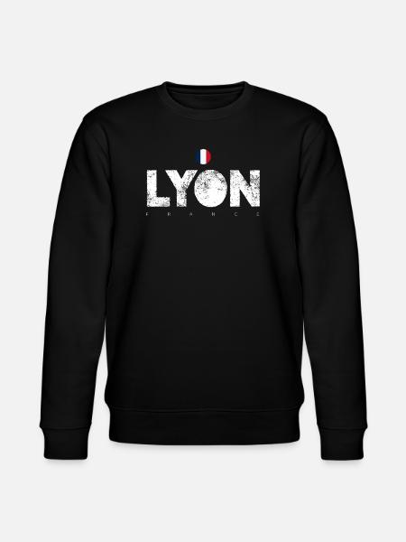 Lyon Bold Text with French Flag - Stanley/Stella CHANGER Unisex Organic Sweatshirt - black