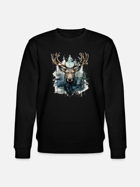 Hirsch im Wald Wasserfarben - Stanley/Stella Unisex Bio-Sweatshirt CHANGER  - Schwarz
