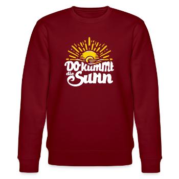 do kummt die Sunn - Dialekt Österreich Bayern - Stanley/Stella Unisex Bio-Sweatshirt CHANGER  - Burgunderrot - Vorne - Nik (191cm) & Marisol (170cm)