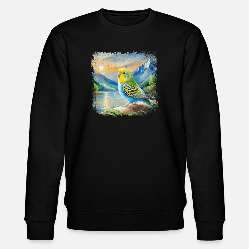 junger Wellensittich im Kinderbuchstil, Aquarell - Stanley/Stella Unisex Bio-Sweatshirt CHANGER  - Schwarz