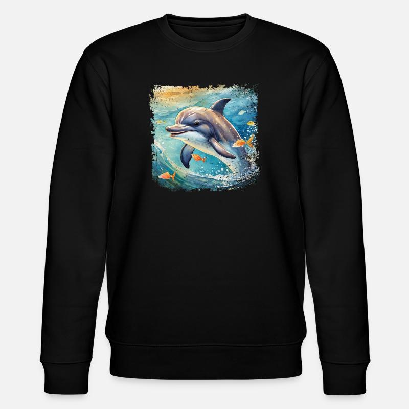 Niedlicher junger Delfin im Kinderbuchstil - Stanley/Stella Unisex Bio-Sweatshirt CHANGER  - Schwarz
