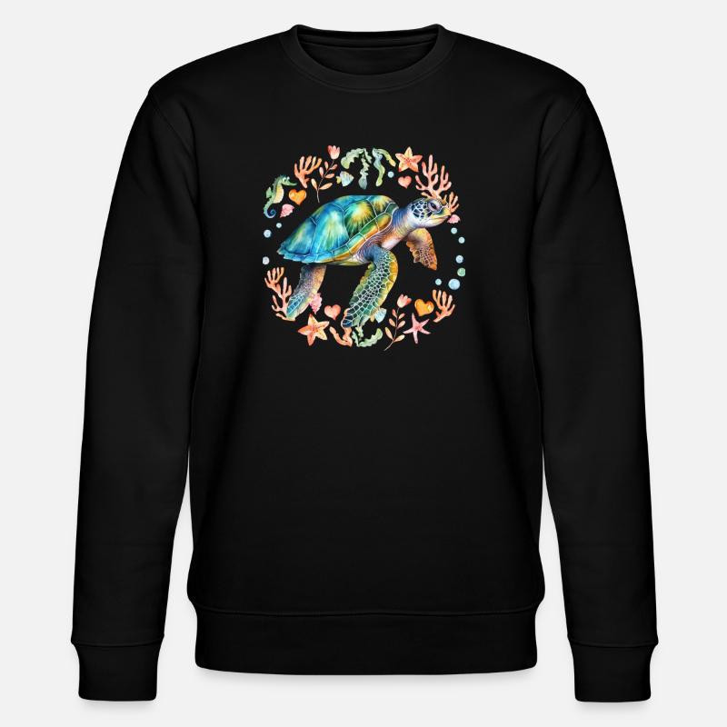 Tortue entourée de créatures marines - Sweat bio CHANGER Stanley/Stella Unisexe - noir