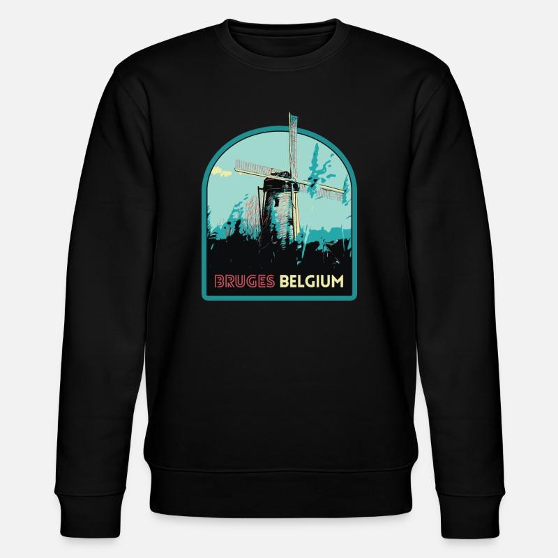 Illustration Windmühle bei Brügge - Stanley/Stella Unisex Bio-Sweatshirt CHANGER  - Schwarz