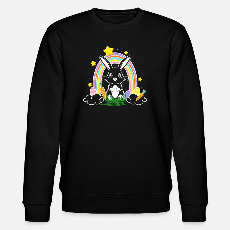 Osterhase Hase mit Regenbogen und Ostereier - Stanley/Stella Unisex Bio-Sweatshirt CHANGER - Schwarz