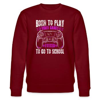Zum Zocken geboren zur Schule gezwungen Gaming - Stanley/Stella Unisex Bio-Sweatshirt CHANGER  - Burgunderrot - Vorne - Nik (191cm) & Marisol (170cm)