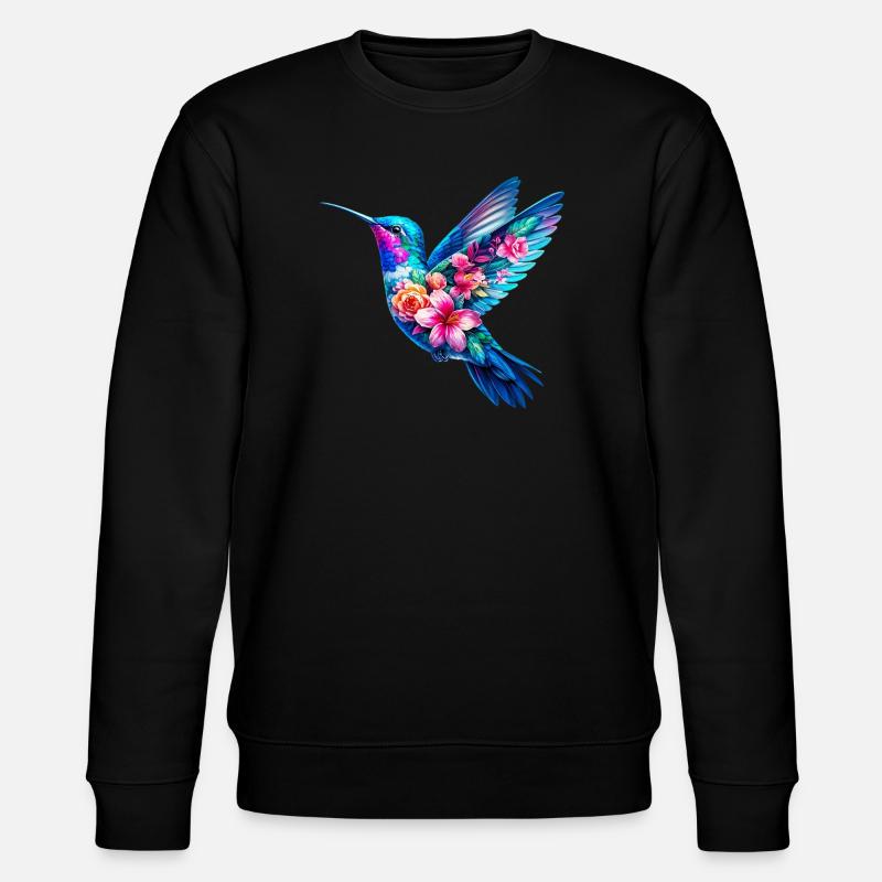 Kolibri mit Blumen geschmückt - Stanley/Stella Unisex Bio-Sweatshirt CHANGER  - Schwarz