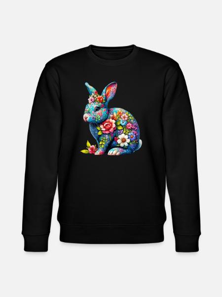 Hase mit Blumen geschmückt - Stanley/Stella Unisex Bio-Sweatshirt CHANGER - Schwarz