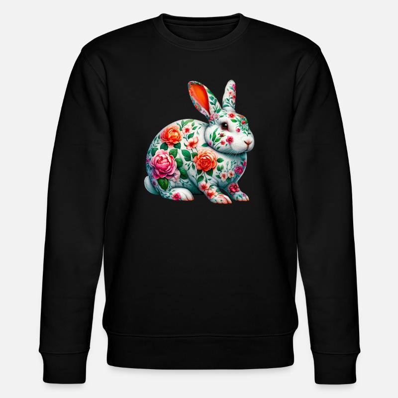 Hase mit Blumen geschmückt - Stanley/Stella Unisex Bio-Sweatshirt CHANGER  - Schwarz