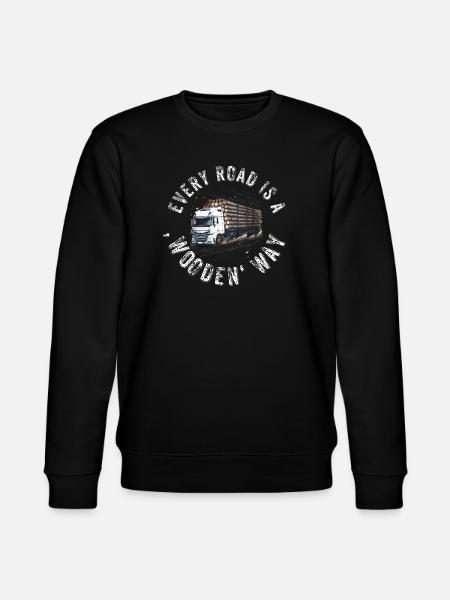 puutavaran kuljetus, puutavara, kuorma-auto, metsätalous, pitkä puutavara, ammatti, metsä - Stanley/Stella CHANGER unisex luomu-collegepaita - musta