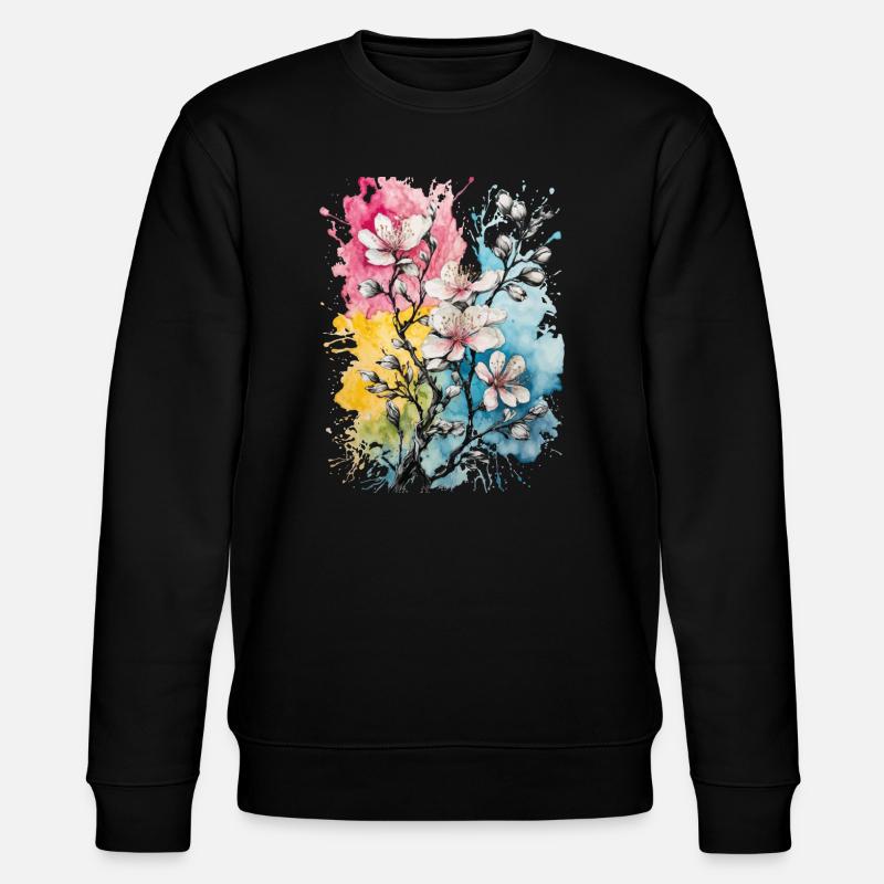 Mandelblütenzauber in Pastell-Aquarell - Stanley/Stella Unisex Bio-Sweatshirt CHANGER  - Schwarz