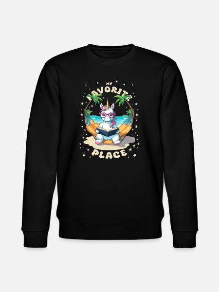 Einhorn mit Buch - Stanley/Stella Unisex Bio-Sweatshirt CHANGER - Schwarz