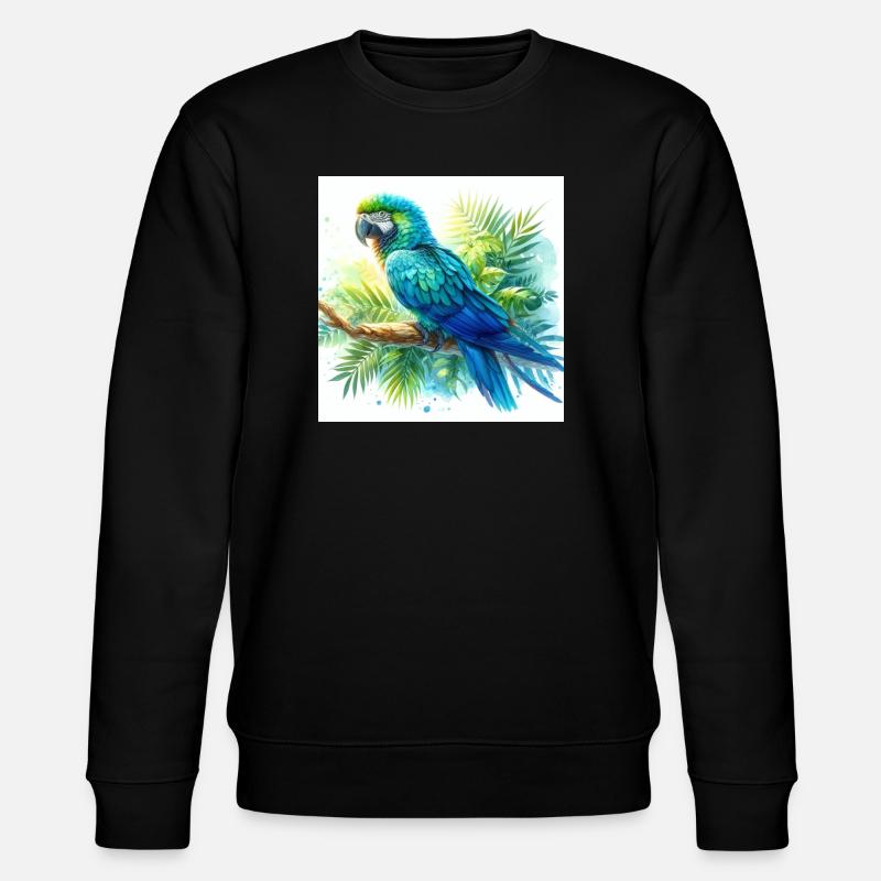 Aquarelle Ara bleu - Sweat bio CHANGER Stanley/Stella Unisexe - noir