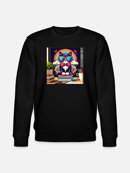Studious cat with glasses - Stanley/Stella CHANGER Unisex Organic Sweatshirt - black