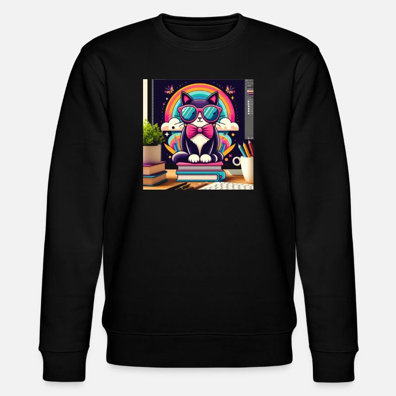 Chat studieux à lunettes - Sweat bio CHANGER Stanley/Stella Unisexe - noir