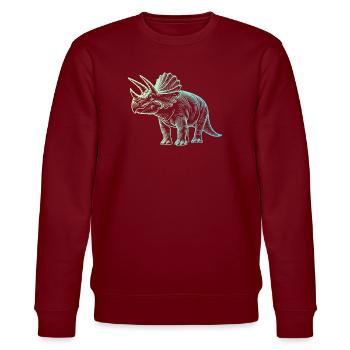 Dessin de dinosaure triceratops dégradé bleu vert - Sweat bio CHANGER Stanley/Stella Unisexe - bordeaux - Devant - Nik (191cm) & Marisol (170cm)