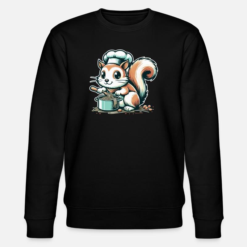 Cute cartoon squirrel cooking spaghetti - Stanley/Stella CHANGER Unisex Organic Sweatshirt - black