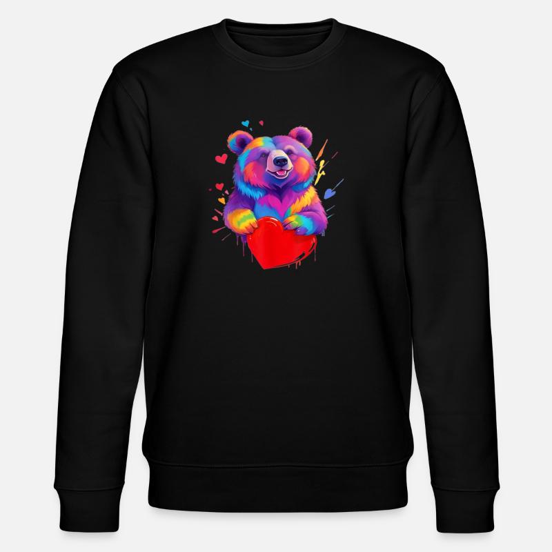 Bunter Grizzly Bär Herz - Stanley/Stella Unisex Bio-Sweatshirt CHANGER  - Schwarz