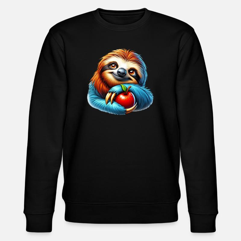 Sloth with a red apple - Stanley/Stella CHANGER Unisex Organic Sweatshirt - black