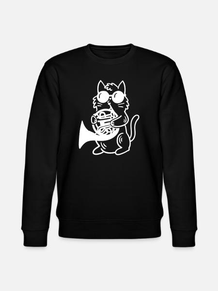 Katze spielt Waldhorn - Stanley/Stella Unisex Bio-Sweatshirt CHANGER - Schwarz