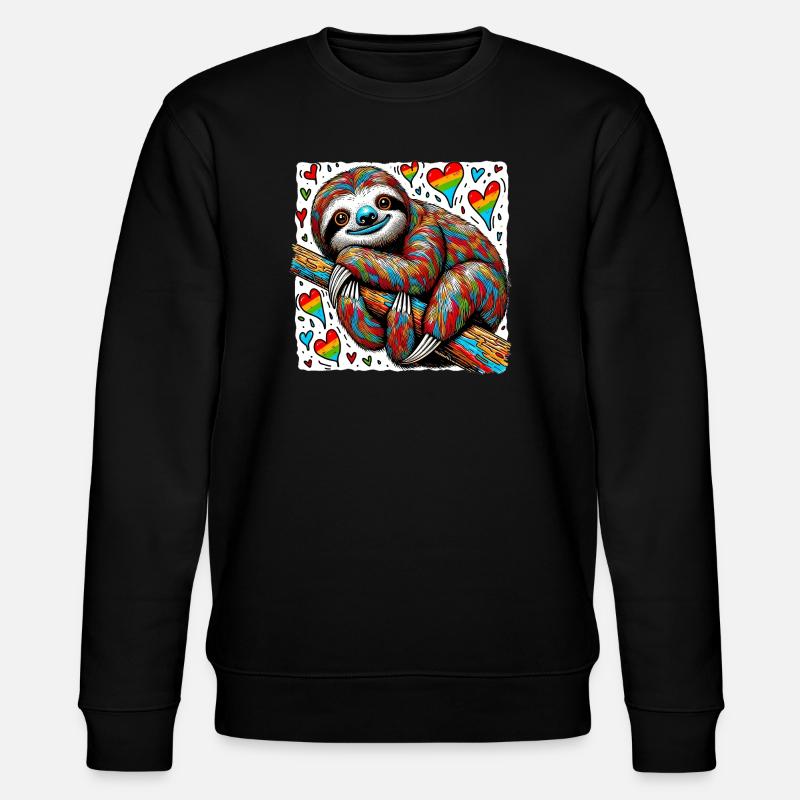 Sloth with Hearts - Stanley/Stella CHANGER Unisex Organic Sweatshirt - black